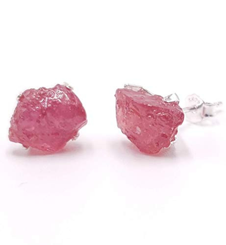 Natural raw ruby stud earrings with sterling silver prong stud post july birthstone loose gemstone uniquelan jewelry