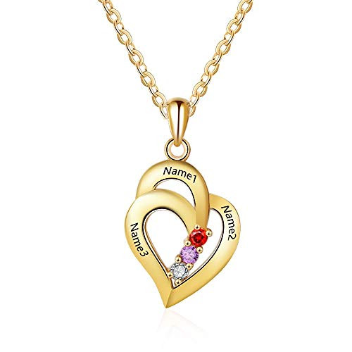 Personalized Love Heart Mothers Name Pendant Necklace with 3 5A Cubic Zirconia Birthstones Silver-Tone 18K Gold Plated Jewelry Gifts Necklace for Women Mom Wife Sister gold Personalized Love Heart Mothers Name Pendant Necklace with 3 5A Cubic Zirconia Birthstones Silver-Tone 18K Gold Plated Jewelry Gifts Necklace for Women Mom Wife Sister gold