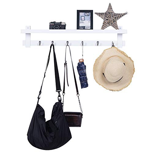 CRCHOM Coat Rack with Shelf White Rustic Wall Mounted Floating Shelf Entryway Shelf with 6 HooksPerfect for Your Entryway Mudroom Kitchen Bathroom