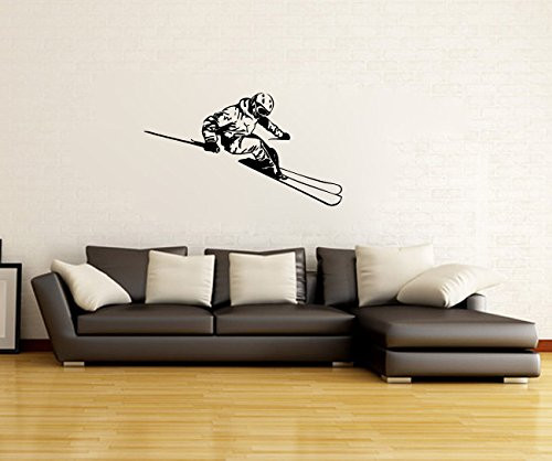 Snow Skiing Skier Silhouette Vinyl Wall Words Decal Sticker Graphic