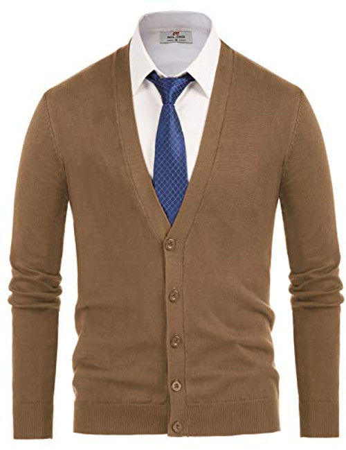 PJ PAUL JONES Men s V-Neck Button Down Casual Cardigan Sweater Soft Plain Knitwear S Brown