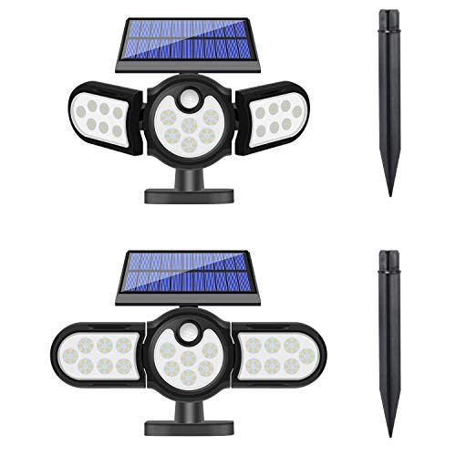 DIKAIDA 2 Pack Solar Security Lights 140 LED Solar Motion Sensor Lights 3 Adjustable Heads Solar Powered Outdoor Lights IP65 Waterproof 270 Flood Light for Yard Patio Garage Entryway Front Door