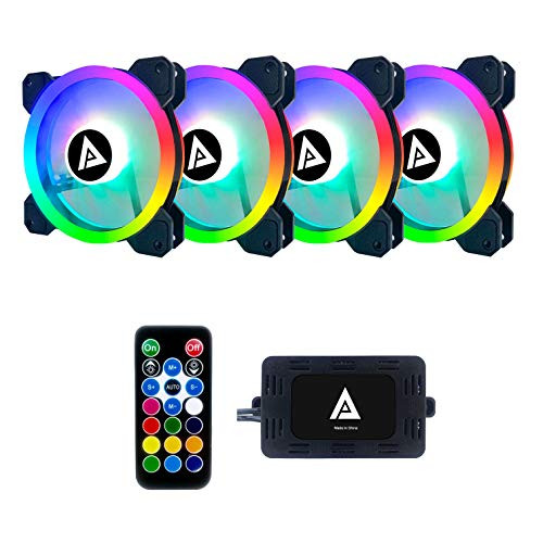 Apevia TL4-RGB Twilight 120mm Silent Dual-Ring Addressable RGB Color Changing LED Fan for Gaming with Remote Control 28x LEDs  and  8X Anti-Vibration Rubber Pads  4-pk