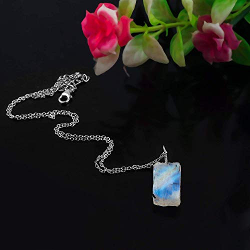 Raw Rainbow Moonstone Crystal Pendant Necklace Rough Gemstone Blue Fire Birthstone Chakra Healing Stones Fashion Statement Women Jewelry 925 Sterling Silver Chain 18 inch Valentine Gift Raw Rainbow Moonstone Crystal Pendant Necklace Rough Gemstone Blue Fire Birthstone Chakra Healing Stones Fashion Statement Women Jewelry 925 Sterling Silver Chain 18 inch Valentine Gift