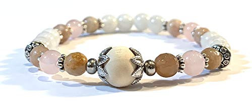 Handmade Wooden Bead Sunstone Moonstone and Rose Quartz Diffuser Healing Bracelet 7 Inches Handmade Wooden Bead Sunstone Moonstone and Rose Quartz Diffuser Healing Bracelet 7 Inches