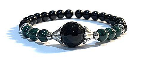Handmade Black Onyx Malachite and Black Tourmaline Healing Bracelet 7 Inches
