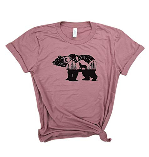 Bear and Wolf howling - Woods T-Shirt Wild bear Adventure Camping Journey Trees National Park Nature Outdoors Wilderness Tee.