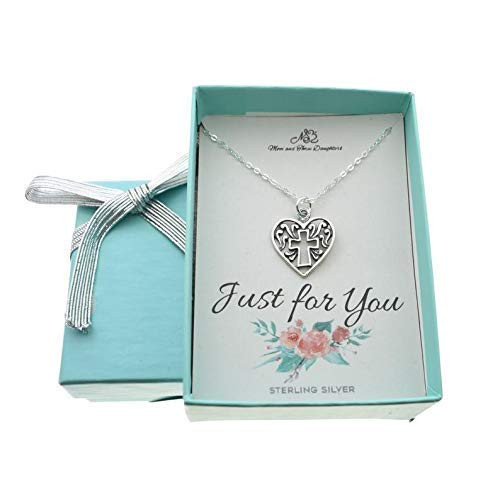 Cross Heart Necklace in Sterling Silver. First Communion Gift. Confirmation Gift for Her. Religious Jewelry. Catholic Jewelry. Christian