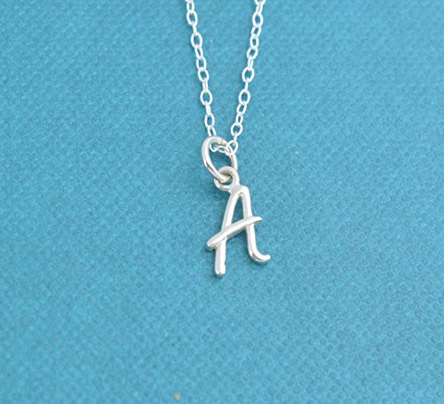 Little girl s initial necklace in sterling silver on a 14 inch sterling silver cable chain. Initial charms. Initial jewelry. Letter necklace.