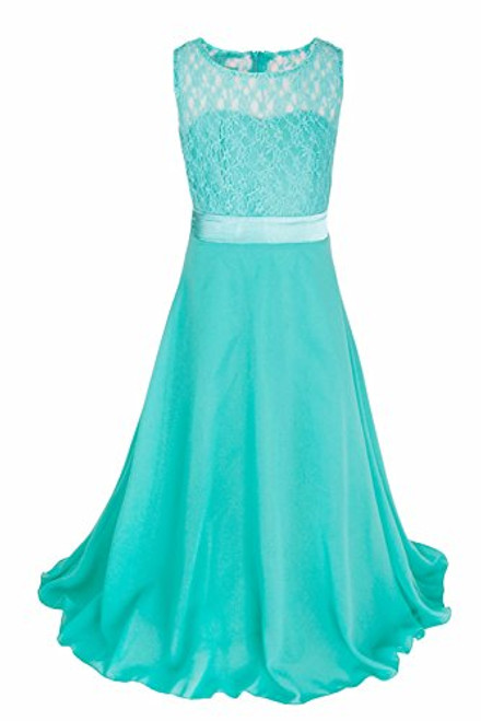 iEFiEL Big Girls Lace Chiffon Bridesmaid Dress Dance Ball Party Maxi Gown Turquoise 6