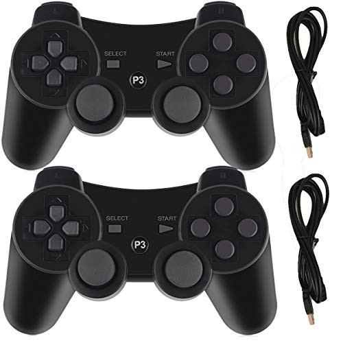 PS3 Controllers for Playstation 3 Dualshock Six-axis Wireless Bluetooth Remote Gaming Gamepad Joystick Includes USB Cable  Black and BlackPack of 2