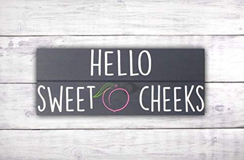 Hello Sweet Cheeks Powder Room Sign   Bathroom Vanity   Funny Bathroom Signs   Funny Bathroom Art   Hello Sign   Sweet as a Peach -by LEADING EDGE DESIGNS