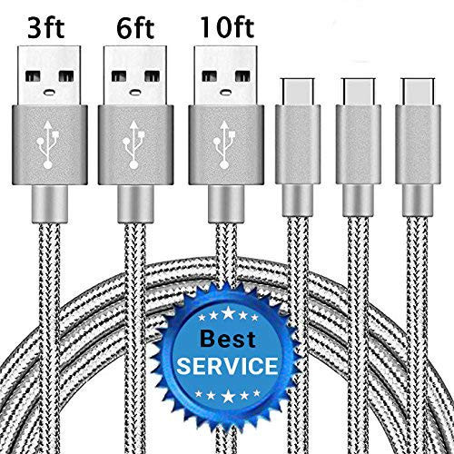 USB Type C Cable, Daker 3pack 3ft 6ft 10ft Braided Nylon USB-C to USB 3.0 Durability High Speed Powerline for Samsung Galaxy Note 8, S8, S8 Plus, Macbook, LG G6 V20 G5, Google Pixel, Nexus 6P 5X