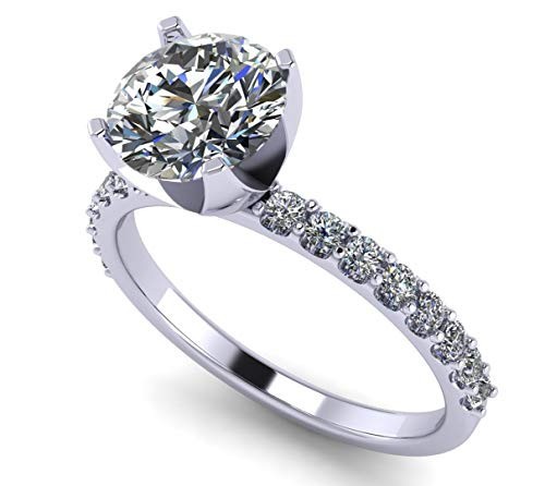 NaNa Silver 8.0mm  2ct  Round Cut Zirconia Solitaire Engagement Ring-Platinum Plated-Size 8.5