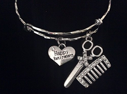 Happy Retirement Hair Stylist Scissors Comb Silver Expandable Charm Bracelet Crystal Adjustable Bangle Hairdresser Gift Beautician Happy Retirement Hair Stylist Scissors Comb Silver Expandable Charm Bracelet Crystal Adjustable Bangle Hairdresser Gift Beautician
