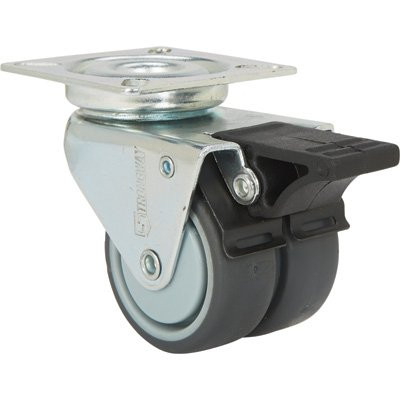 Strongway 2in. Swivel Dual-Wheel Caster with Brake - 200-Lb. Capacity Thermoplastic Rubber Wheels