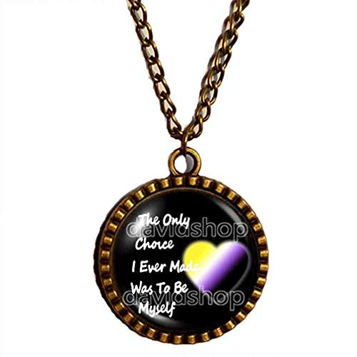 Non Binary Pride Necklace Pendant The Only Choice I Ever Made Was To Be Myself LGBTQ Fashion Jewelry Cute Gift Heart Flag Rainbow LGBT