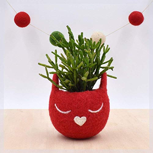 Christmas gift for her Succulent planter Felt planter Cat head planter Small succulent pot cat lover gift red cat vase