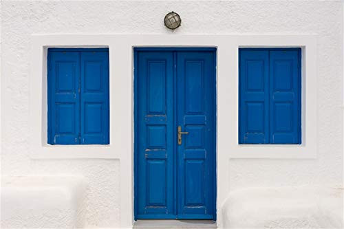 LFEEY 9x6ft Wedding Photo Backdrop White Wall Blue Door Photography Background Indoor Decors Wallpaper Children Girls Adults Portraits Photo Studio