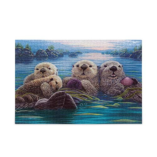 vvfelixl Three Cute Sea Otters 1000 Pieces Jigsaw Puzzle Wooden Puzzle DIY Family Game
