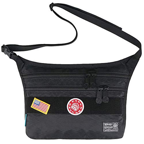 Rough Enough Black Crossbody Bag Slim Fanny Pack Over Shoulder Bag for Men Teen Boys Urban Streetwear Travel Cool Gifts