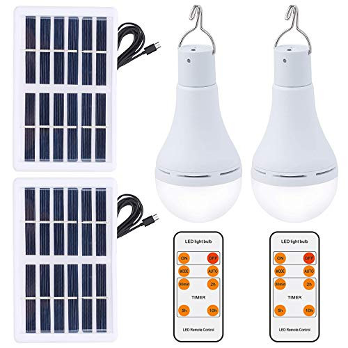 OwnZone Solar Light Bulb Outdoor 7W Rechargeable Led Bulb Solar Powered Light with Remote Timer Lighting Sensor 4 Lighting Mode for Chicken Coops Shed Hiking Camping Hurricane Lighting 2Pack OwnZone Solar Light Bulb Outdoor 7W Rechargeable Led Bulb Solar Powered Light with Remote Timer Lighting Sensor 4 Lighting Mode for Chicken Coops Shed Hiking Camping Hurricane Lighting 2Pack