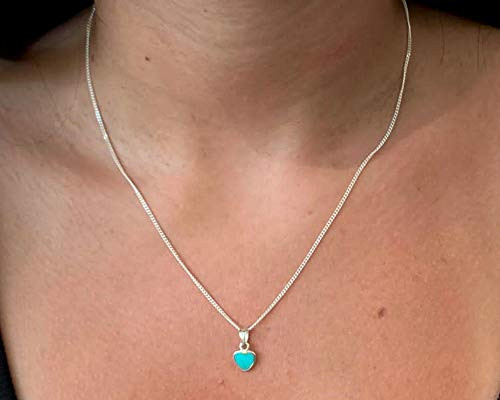 Sterling Silver Reconstructed Turquoise Heart Pendant Necklace 45CM Handmade Dainty Jewelry for women