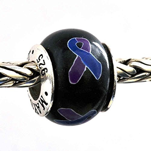 Rheumatoid Arthritis Blue and Purple Awareness Ribbon Bead Charm for Add-A-Bead Bracelets Clay and Sterling Silver by MAYselect Rheumatoid Arthritis Blue and Purple Awareness Ribbon Bead Charm for Add-A-Bead Bracelets Clay and Sterling Silver by MAYselect
