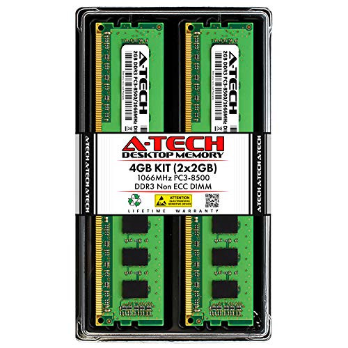 A-Tech 4GB  2 x 2GB  DDR3 1066MHz PC3-8500 Desktop RAM Kit   Non-ECC Unbuffered DIMM 1.5V 240-Pin Memory Upgrade Modules