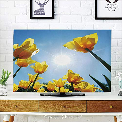 Homenon Yellow and Blue Indoor POP TV dust CoverCover Type 47 inch LCD TV 3D Printed with Tulip Flower Field Against The Sky Summer Blooming PetalsQuality Waterproof Polyester Protect Your TV