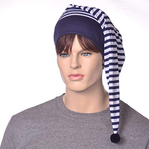 Night cap Navy Blue White Stripes Stocking Nightcap Cotton