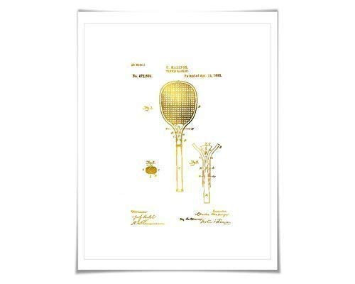Tennis Racket Gold Foil Patent Illustration. 7 Foil Colours. Sports Poster. Vintage Art Print