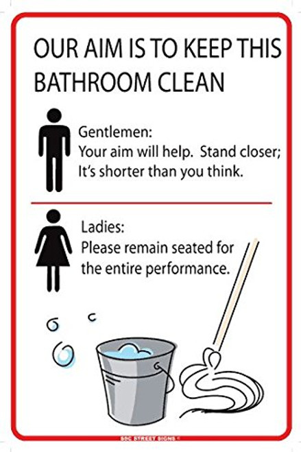 Our Aim Is To Keep This Bathroom Clean Aluminum Tin Metal Poster Sign Wall Decor 12x18