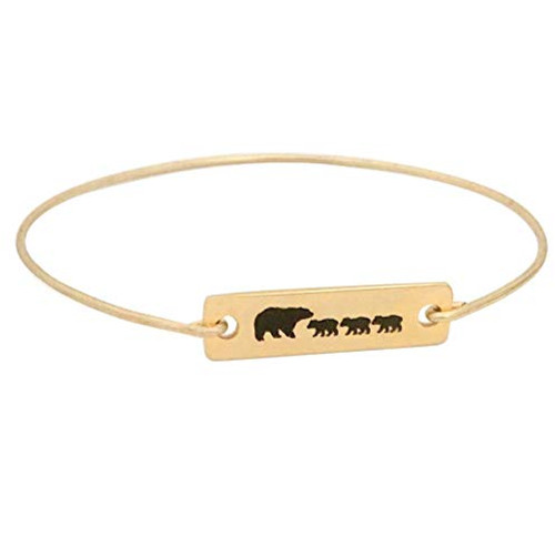 Mama Bear with 3 Cubs Bracelet Mom of Three Birthday Gift Mothers Day Jewelry Bangle Avg Size Woman