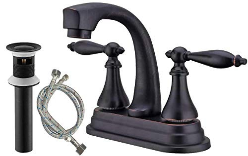 4 Inch Bathroom Sink Faucet 2 Hole Center Oil Rubbed Bronzed with Pop Up Drain 2 Handle Centerset Deck Mount Lavatory Mixer Tap