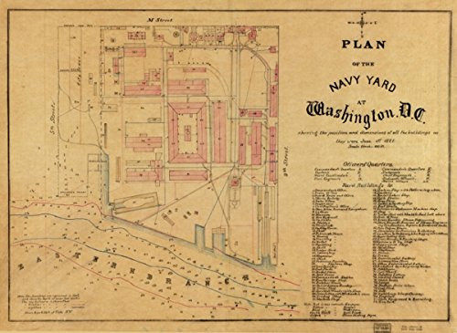 INFINITE PHOTOGRAPHS 1881 map of Washington Navy Yard Plan of The Navy Yard at Washington D.C.   sho