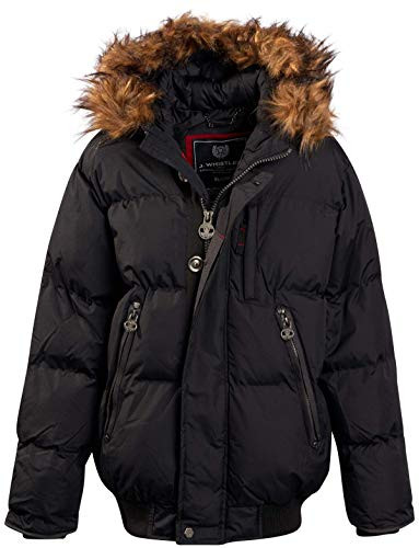 J. Whistler Boys Heavy Puffer Winter Jacket with Hood and Removable Faux Fur Black Size 6