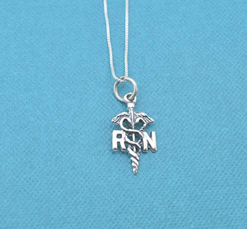 RN charm pendant in sterling silver on sterling silver 18 Box Chain with 2 inch extender. Gift for Nurse. Nurse gift. Nurse graduation gift.