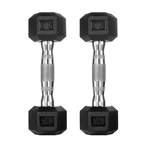 papababe Dumbbells Free Weights Dumbbells Weight Set Rubber Coated cast Iron Hex Black Dumbbell Pair  5 Pair