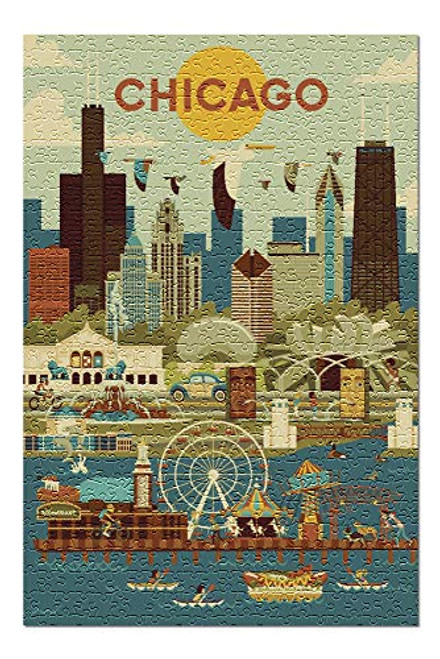 Chicago Illinois - Geometric 107817  Premium 500 Piece Jigsaw Puzzle for Adults 13x19 Made in USA