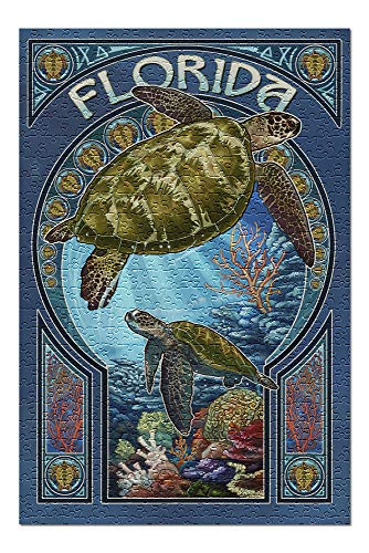 Lantern Press Florida Sea Turtle Art Nouveau 46675  Premium 500 Piece Jigsaw Puzzle for Adults 13x19 Made in USA