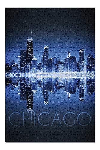 Lantern Press Chicago Illinois Skyline at Night 52638  Premium 500 Piece Jigsaw Puzzle for Adults 13x19 Made in USA