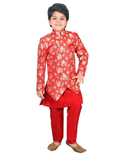 AHHAAAA Ethnic Wear Sherwani Kurta and Pyjama Set for Kids and Boys  Red 6-7 Years