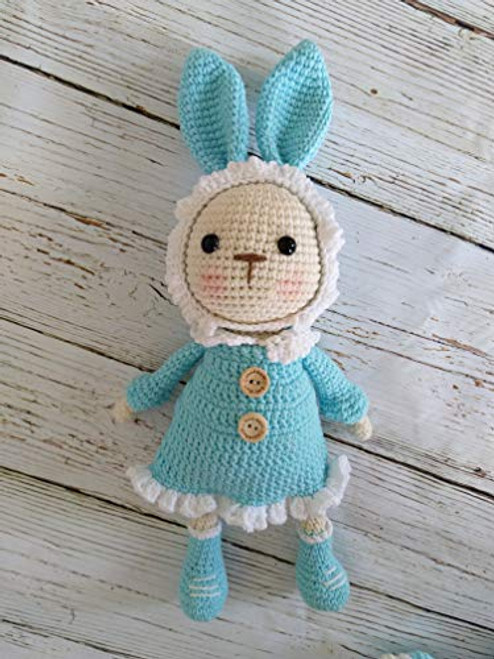 Bunny Girl Blue Handmade Bunny Crochet Bunny Plushie Doll Amigurumi doll baby doll toddler gifts baby shower gifts Baby nursery decor Easter Gifts Easter Rabbit
