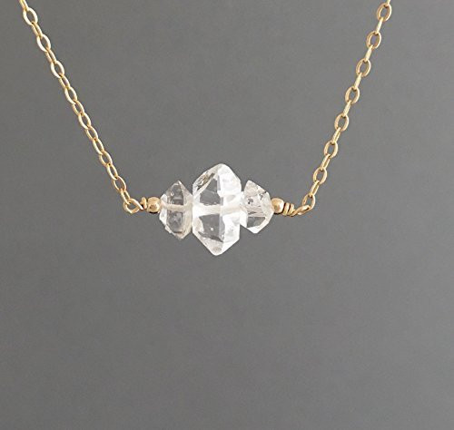 TRIPLE Herkimer Diamond Gold Fill Necklace also in Sterling Silver and 14k Rose Gold Fill