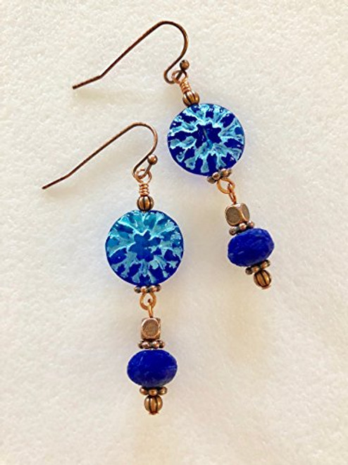 Sapphire Blue Dahlia Earrings Czech Glass Flower Earrings Turquoise Wash Cobalt Blue Czech Sea Glass Beads Flower Earrings Copper Accents. Sapphire Blue Dahlia Earrings Czech Glass Flower Earrings Turquoise Wash Cobalt Blue Czech Sea Glass Beads Flower Earrings Copper Accents.