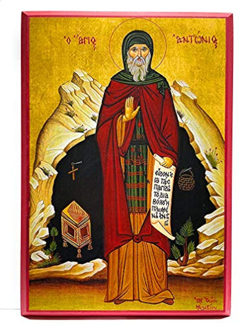 Wooden Greek Orthodox Christian Icon Saint Anthony The Great 8 inch x 12 inch MDF Wooden Greek Orthodox Christian Icon Saint Anthony The Great 8 inch x 12 inch MDF