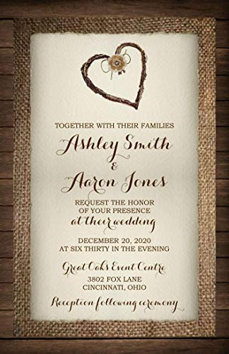 Rustic Country Twine Heart Wedding Invitations with RSVP Option Quantity of 50