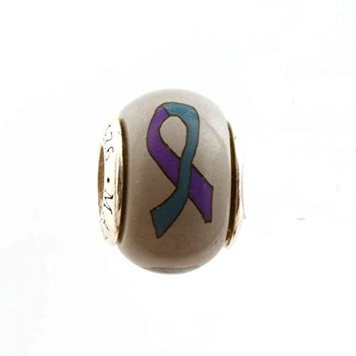 Suicide Prevention Awareness Ribbon Purple and Teal Bead Charm for Add-A-Bead Bracelets Clay and Sterling Silver by MAYselect Suicide Prevention Awareness Ribbon Purple and Teal Bead Charm for Add-A-Bead Bracelets Clay and Sterling Silver by MAYselect