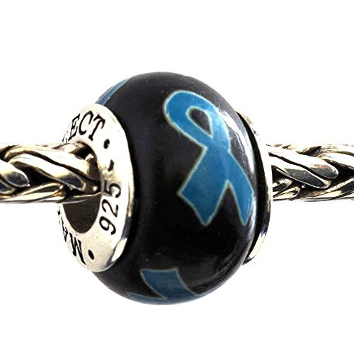 Ovarian Cervical UterineTeal Blue Awareness Ribbon Bead Charm for Add-A-Bead Bracelets Clay and Sterling Silver by MAYselect Ovarian Cervical UterineTeal Blue Awareness Ribbon Bead Charm for Add-A-Bead Bracelets Clay and Sterling Silver by MAYselect